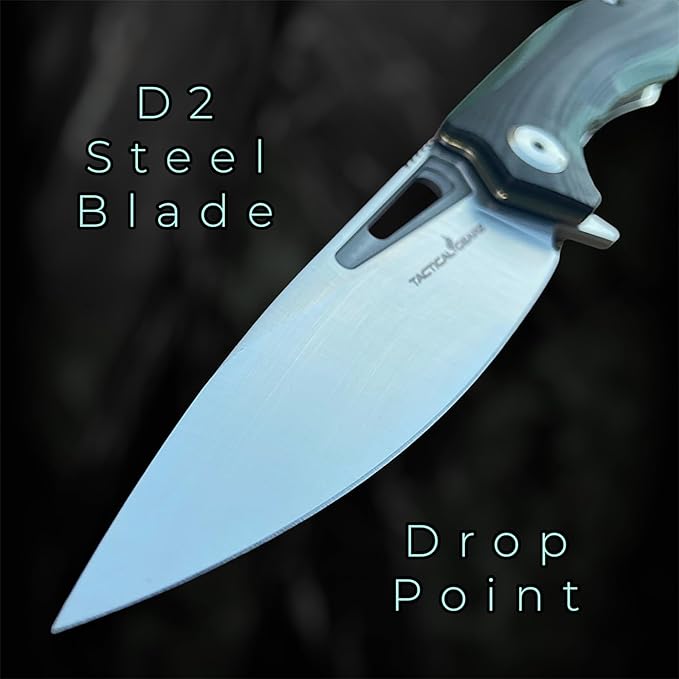 TACTICAL GEARZ Pocket Folding Knife for EDC, D2 Steel Blade, Dual Color G10 Handle, Includes Sheath (Kuma Green/Black)
