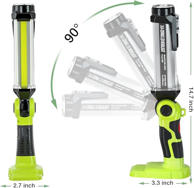 YEX-BUR Flashlight for Ryobi 18V Battery, 25W 2000LM LED Work Light, Portable Floodlights, Camping Light with Hook for Workshop,Garage,Camping,Emergencies