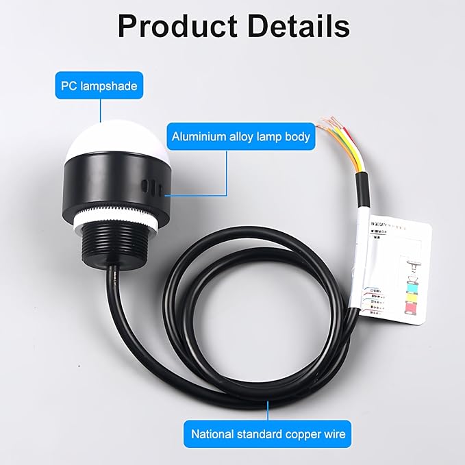 Industrial Warning Light with Buzzer, 24V Flashing Red Yellow Green Tower Signal Lamp, 50mm Waterproof Stack Light for Machine, Factory, CNC Safety Alarm