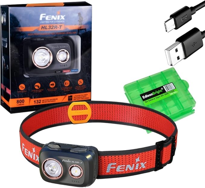 EdisonBright Fenix HL32R-T 800 Lumen spot/Flood Light Rechargeable (AAA Compatible) Lightweight headlamp, for Jogging/Camping Battery carring case