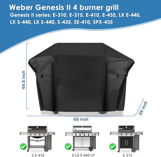 Grill Cover for Weber Genesis II 4 Burner and LX 400 Series Genesis E310 Grill, 65 Inch 7131 Heavy Duty & Waterproof, Outdoor Cover for Weber Summit 400 Series Genesis II 410,435,440 Grill