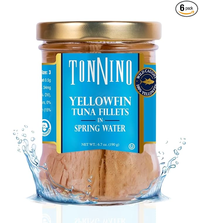 Tonnino Yellowfin Tuna Fish Premium ??Spring Water ??Pack of 6 ??Alternative to Salmon ??Protein Snacks ??Ready to Eat Meals