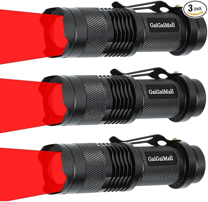 High Power 3 Mode LED Red Light Flashlight for Night Astronomy Observation, 3 Pack