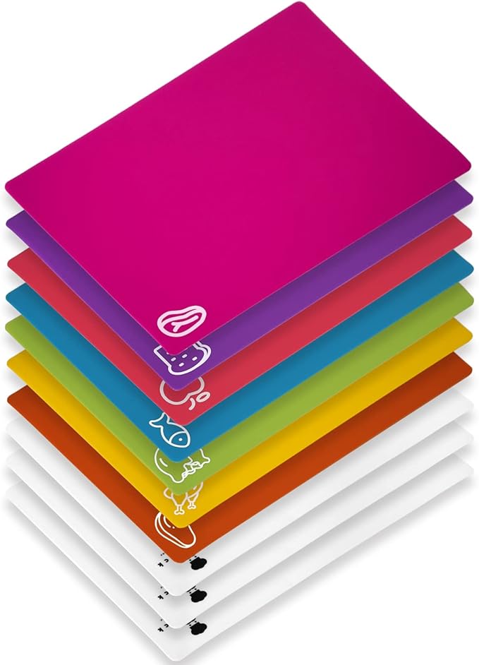 10 Pieces Flexible Cutting Boards, BPA Free Plastic Cutting Boards for Kitchen, Non Slip Cutting Mat for Meat and Vegetables, Thanksgiving