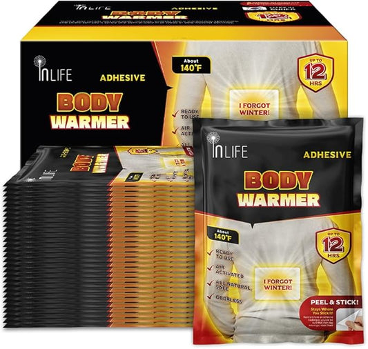 InLife Super Warmer for Body with Adhesive, All Natural & Safe, Bigger & Wider Area Covered, Higher Heating 145°F, Air Activated, Easy & Comfort, Steady Longer Lasting, Odorless, 30 Packs