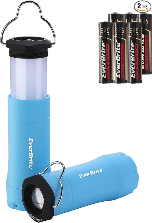 EverBrite 2-in-1 Mini Lanterns and Flashlights, Zoomable Flashlight Lantern Combo with 3 Modes, Camping Essentials, 2PC Battery Powered Lantern for Hurricane, Hiking, Home, Emergency
