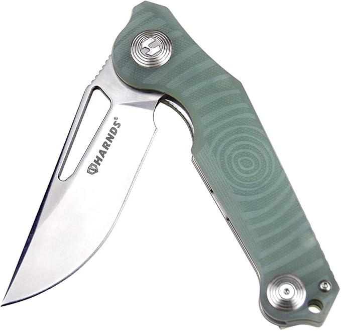 Harnds Time Folding Knife with Sandvik 14C28N Steel Blade Pocket Knife with G10 Handle Camping Knife with Pocket Clip (Transparent Cyan)
