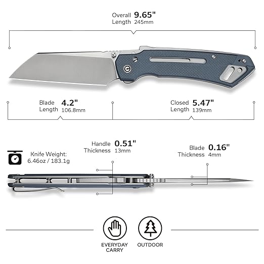 CIVIVI Buster FG Large Pocket Knife for EDC, Superlock Folding Knife for Men Women with 4.2" Nitro-V Blade G10 Handle, Designed by Snecx Tan C24052-2 (Neutral Blue)