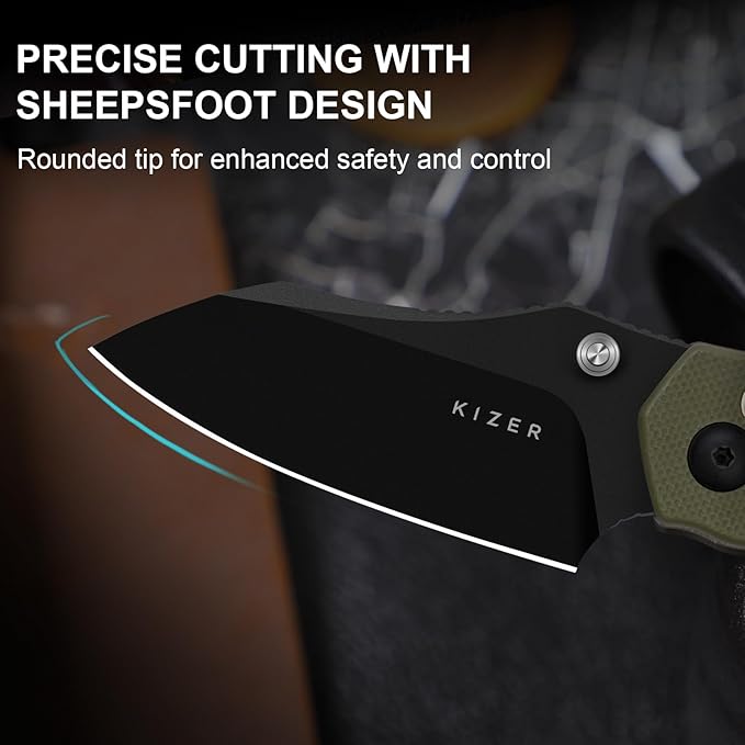 Kizer Mini Bulldog Pocket Knife, 2.5??D2 Sheepsfoot Blade Folding Knife, G10 Handle Clutch Lock Small EDC Knife for Men Women Gift, Fishing Hiking Camping Hunting Knives V3672SA4