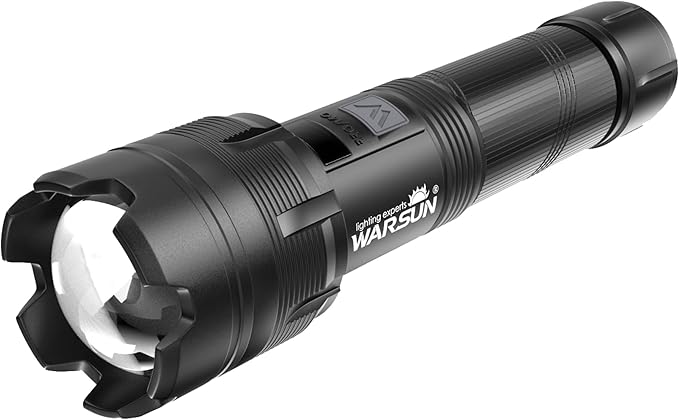WARSUN Multi-Function Zoom Flashlight - Aluminum, Long Range Beam, USB-C Rechargeable (XF126)