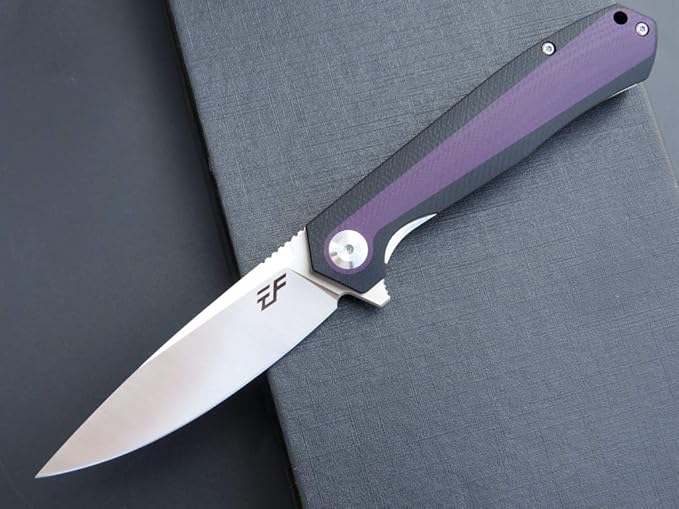 Eafengrow EF964 Pocket Folding Knife G10 Handle D2 Blade EDC Tool Knife with Pocket Clip Fast Opening Ball Bearing Folder for Outdoor Camping Hiking (Purple)