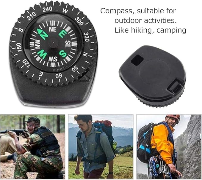 Mini Black Button Navigation Device - Compact Survival Compass for Hiking, Camping, Boating - Liquid-Filled Pocket Compass for Trekking, Wristband Navigation Tool, Essential Outdoor Gadget
