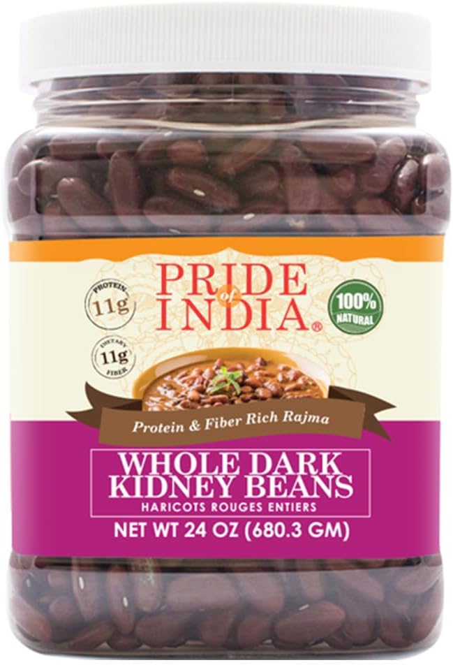 Pride Of India - Indian Whole Dark Kidney Beans - Protein & Fiber Rich Rajma, 1.5 Pound Jar