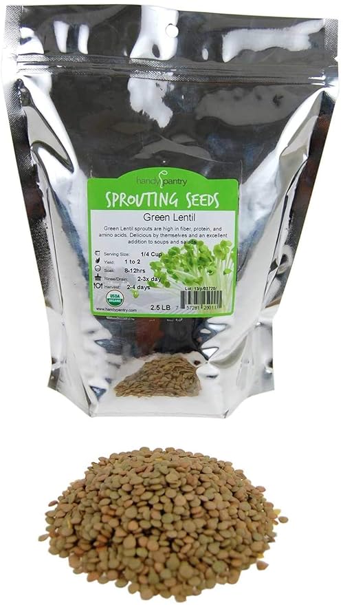 Organic Dried Green Lentil Sprouting Seed: 2.5 Lb - Dry Lentils for Planting Garden Seeds, Soup, Cooking or Sprout Salad, Sprouts
