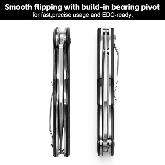 Pocket EDC Knife V903, 3.2" D2 Steel Blade Black G10 Handle Folding Knife with Pocket Clip for Men Women Camping Survival Hiking Outdoors (Black)