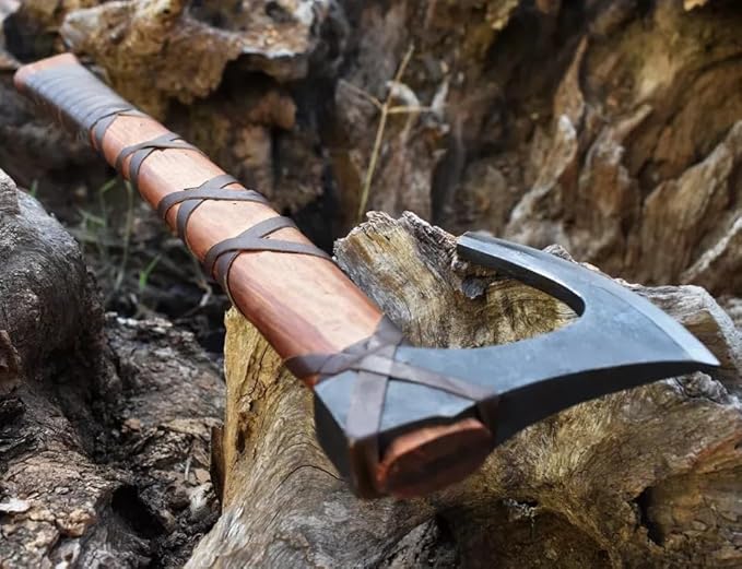 Ragnar Viking Axe - Hand Forged Carbon Steel Hatchet with Leather Sheath | Norse Bearded Axe for Camping, Throwing, Hunting, Outdoor Survival | Gift for Men