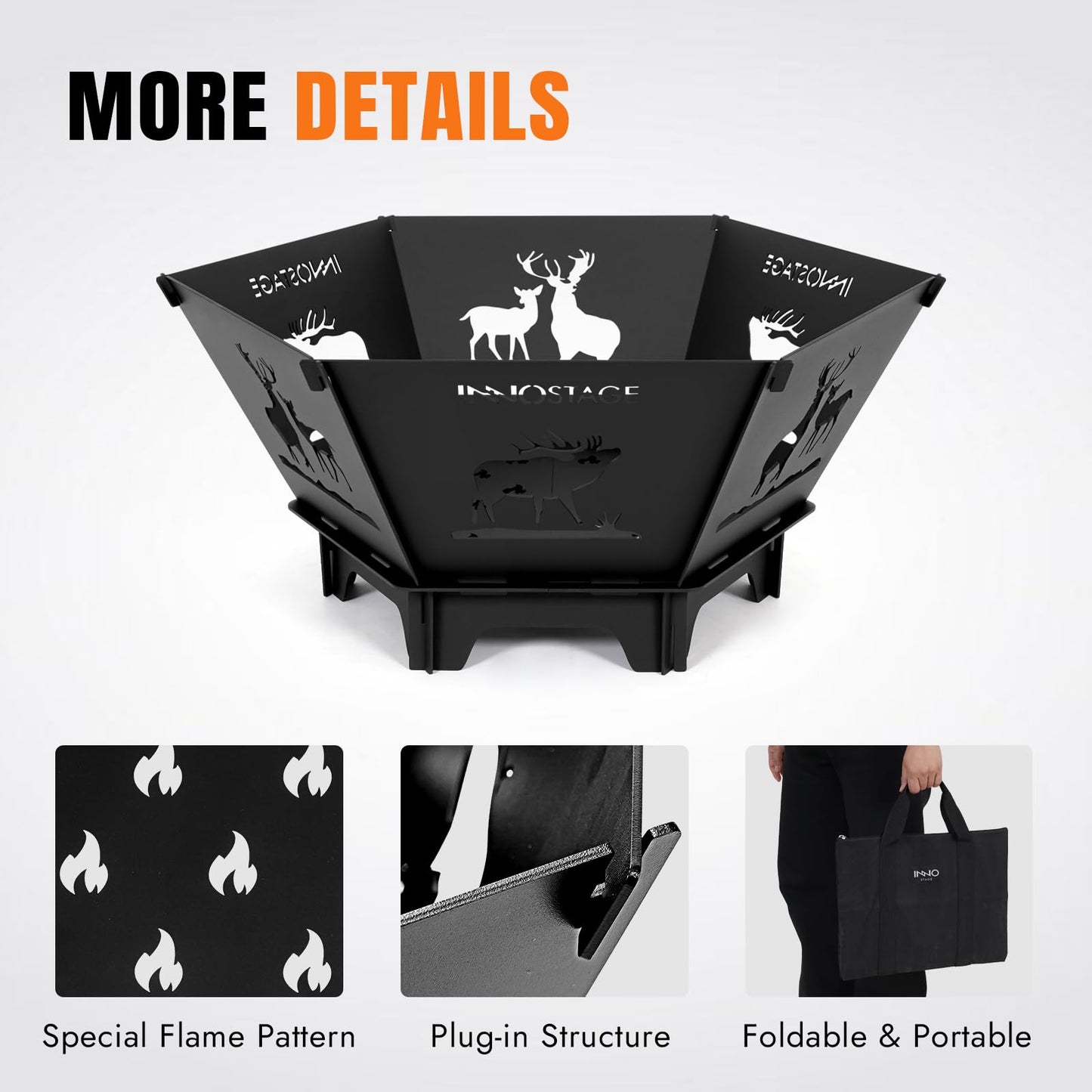 23Inch Collapsible Fire Pit for Camping with Tote Bag