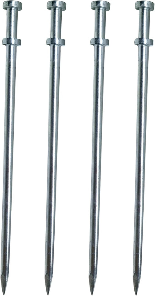 Double Head Tent Stakes - Heavy Duty 1045 Steel Heat-Treated Ground Spikes, Forged Geometric Sharp Tips for Stronger Hold, 0.79??20mm) Diameter x 24" Length, 4-Pack