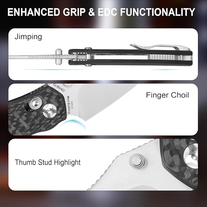 Kizer Mini Bulldog Pocket Knife, 2.5??S45VN Sheepsfoot Blade Folding Knife, Carbon Fiber Handle Clutch Lock Small EDC Knife for Men Women Gift, Camping Hunting Knives Ki3672SA3