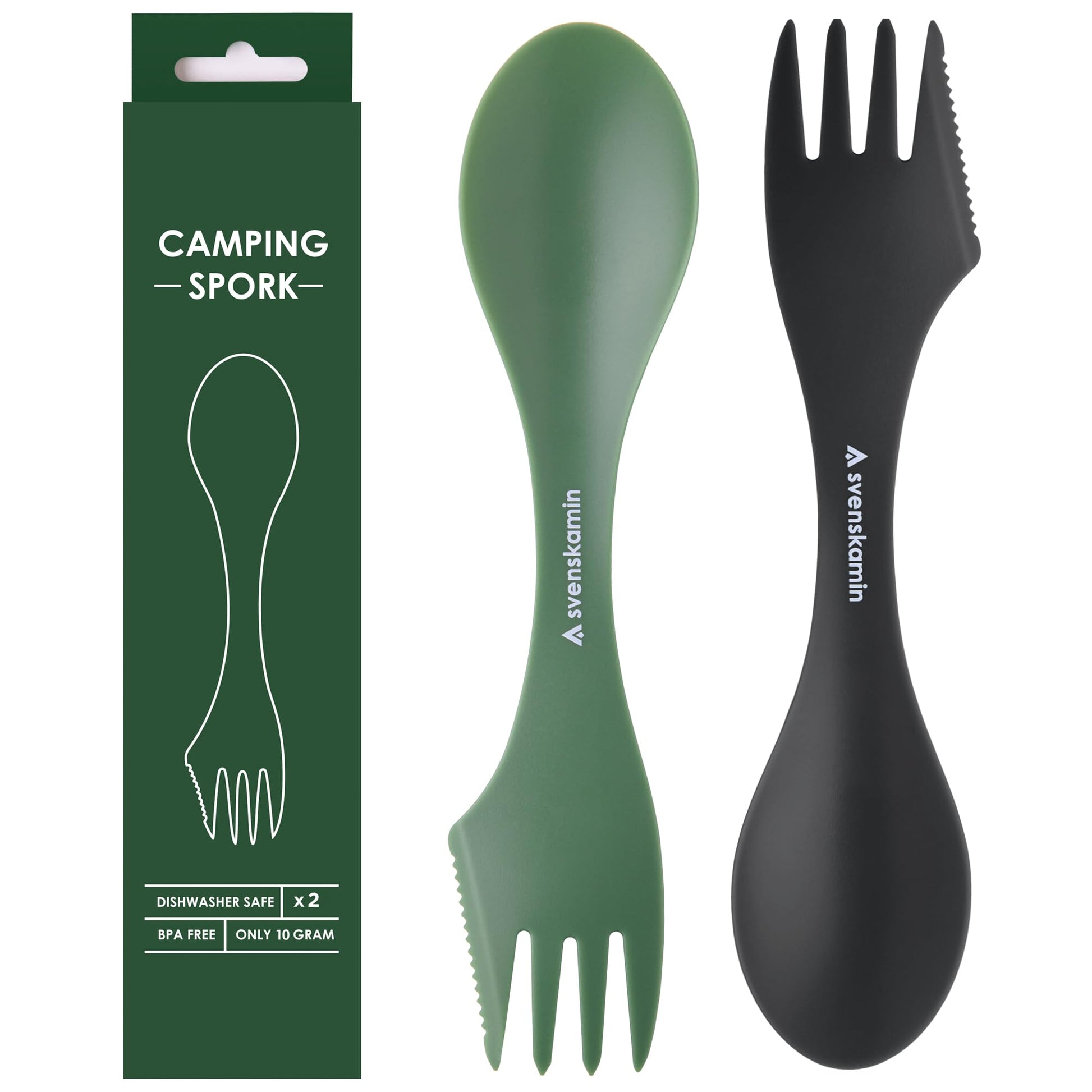 Reusable Camping Spork Set 2-Pack - 3-in-1 Travel Sporks, Lightweight Durable Utensils & Silverware
