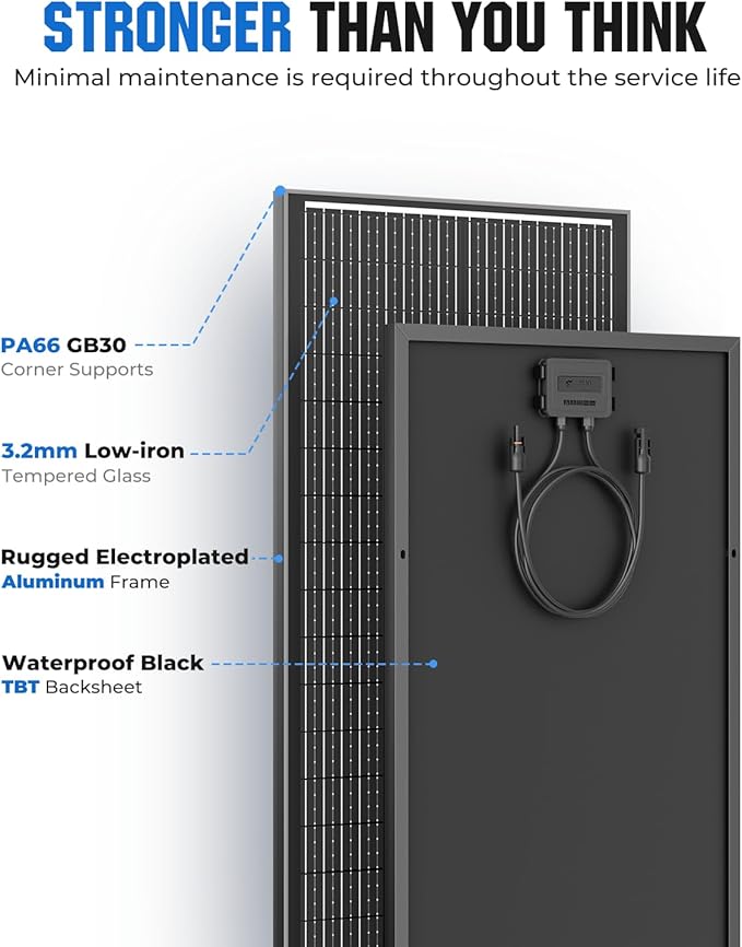 18BB N-Type 1000 Watt Solar Panel, 12V 10PCS 100W Solar Panels, 25% High-Efficiency, Monocrystalline PV Modules, for RV, Marine, Boat, Shed Farm, Rooftop, Farm and Off-Grid System