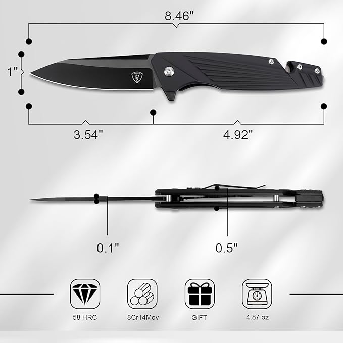AUBEY Pocket Knife, 8Cr14Mov Steel Blade 3.54", 3-in-1 Folding Knife for Men, Tactical Multitool Knife with Glass Breaker Seat Belt Cutter for EDC Outdoor Survival Camping Hiking (Aluminum Handle)