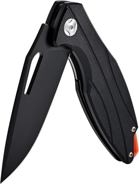 Folding Pocket Knife with D2 Steel Blade, G10 Handle, Black, 3.43 Inch EDC Knife, Pocket Clip for Camping, Survival, Hiking