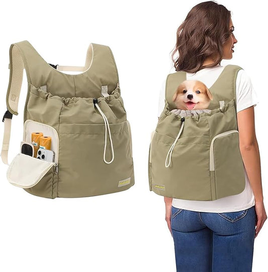 Dog Front Carrier Backpack, Adjustable Pet Cat Chest Ventilated Dog Carrier for Hiking Camping Travel, Ventilated Mesh Dog Travel Backpack(Army Green)