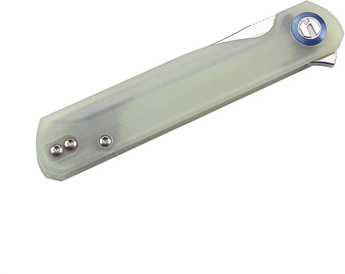 Wind Pocket Knife Flipper Sandvik Steel G10 Handle Folding Knife Ball Bearing with 2-Position Clip for Camping Survival and EDC (Transparent Cyan)