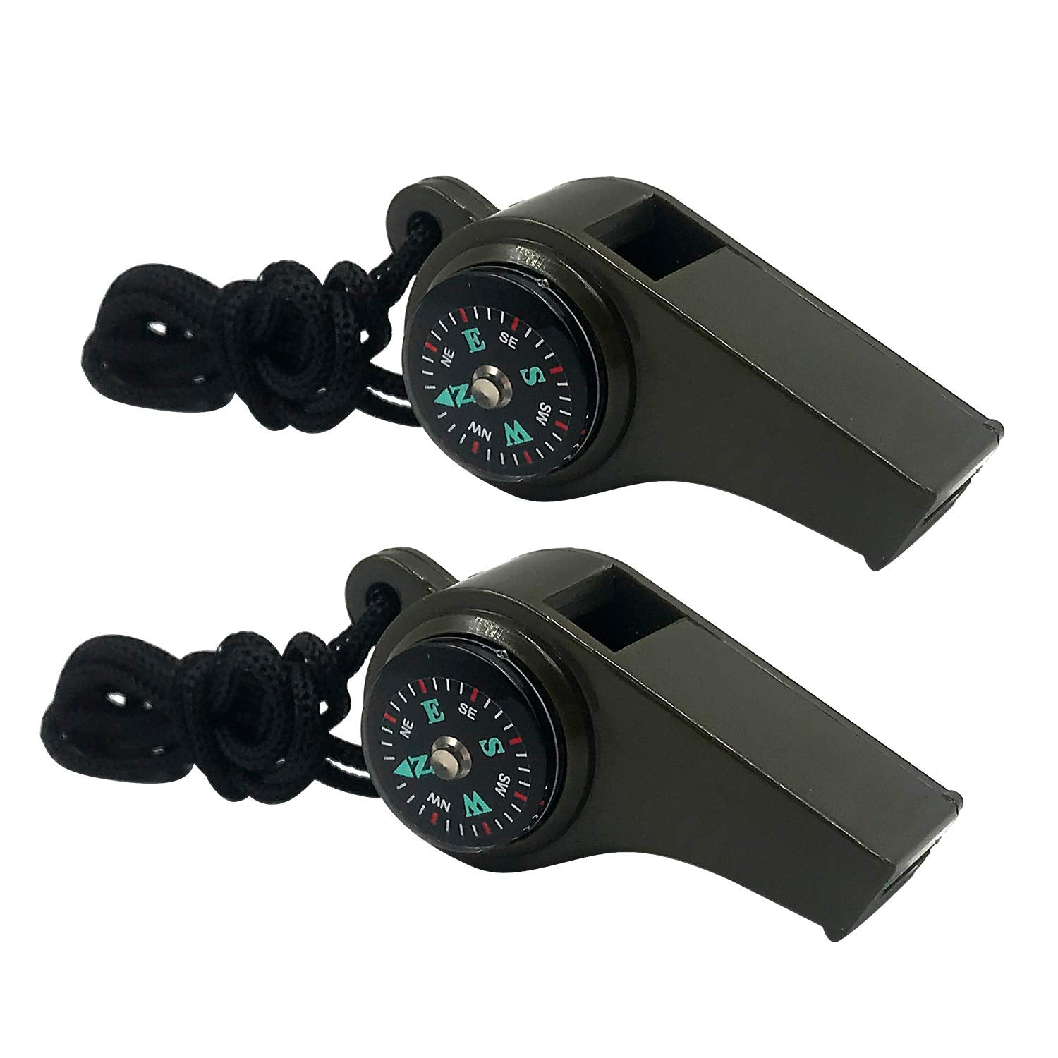 MeiNvShe 2 Pack Emergency Survival Whistle, 3-in-1 Emergency Whistles with Compass and Thermometer