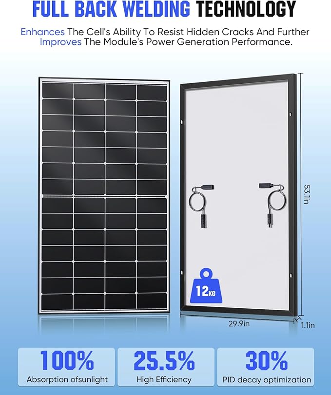 220 Watt Solar Panel, HPBC 220w Solar Panels, 25.5% High-Efficiency Solar Cell, IP68 Rate, for Home Off-Grid System, Roof, RV, Boat, Marine, Trailer, Farm