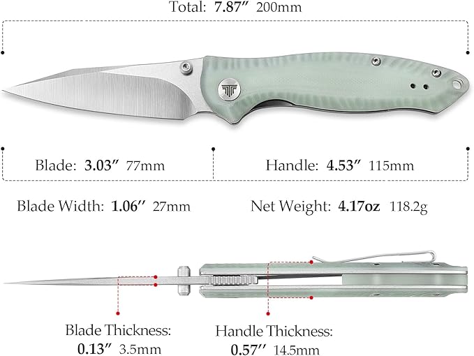 Folding Pocket Knife with Reversible Clip,Front Flipper EDC Knifefor Men,3in 14C28N Thumb Studs Blade, Liner Lock G10 Handle, Outdoor Camping Tool,Delphinus-03（Stonewash + Satin）