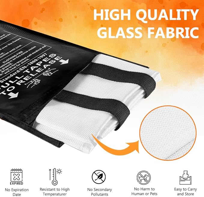 SAFECASTLE Emergency Fire Blanket 59"x59" Large Size, 2 Pack Fire Retardant Blanket with Fireproof Tabs for Home, Warehouse, Outdoor, Office, Car and Camping Fire Protection Survival Safety