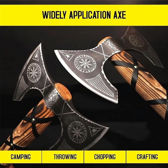 Viking Axe of Ragnar Lothbrok Norse Hunting Axes Sharp Blade Hunting Axe, High Carbon Steel Blade with Rose Wood Handle Camping Axes Viking Hatchet Gift for Dad (Double Head Axe)