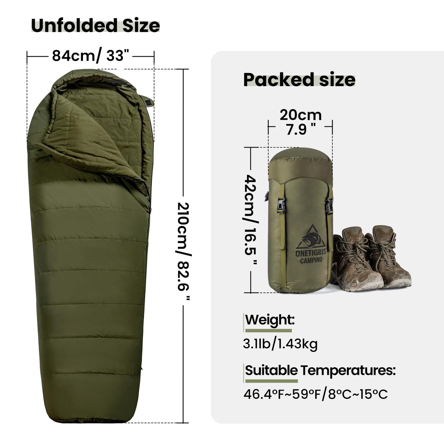 OneTigris Bushcrafter’s Sleeping Bags, Mummy Sleeping Bag for Camping Hiking Backpacking, Survival