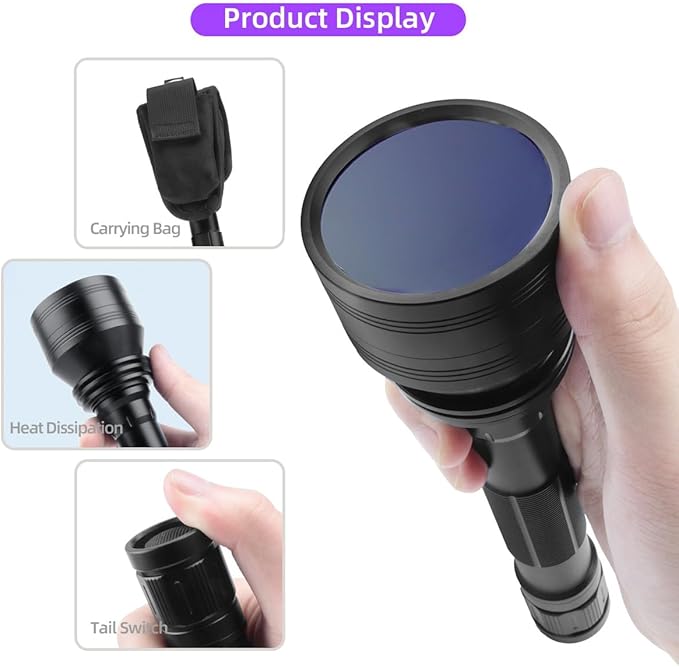 Black Light UV Flashlight, High Power Blacklight Flashlight Rechargeable, 365nm Wavelength Beam Best for Professional/Commercial Use