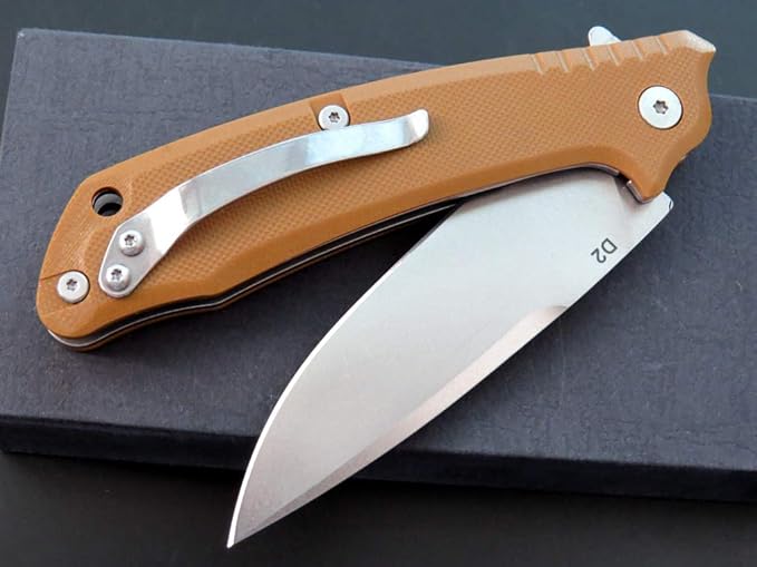 Eafengrow EF223 Folding Knife D2 Blade with G10 Handle Multi Pocket Knife Survival Outdoor Camping Survival (brown)