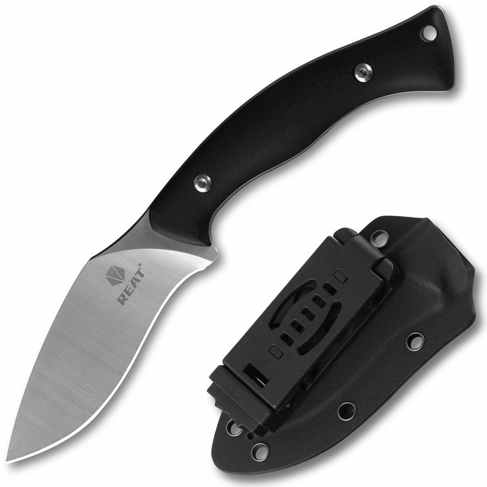 REAT Fixed Blade Knife with Kydex Sheath,4" D2 Steel Blade,Ergonomic G10 Handle for EDC Hunting