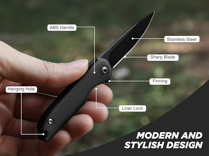 Small Pocket Knife, 4.96" EDC Mini Folding Knives 2" Drop Point Blade 5Cr13MoV Stainless Steel, Compact Tool, Gifts for Men Dad for Everyday Carry, Full Black