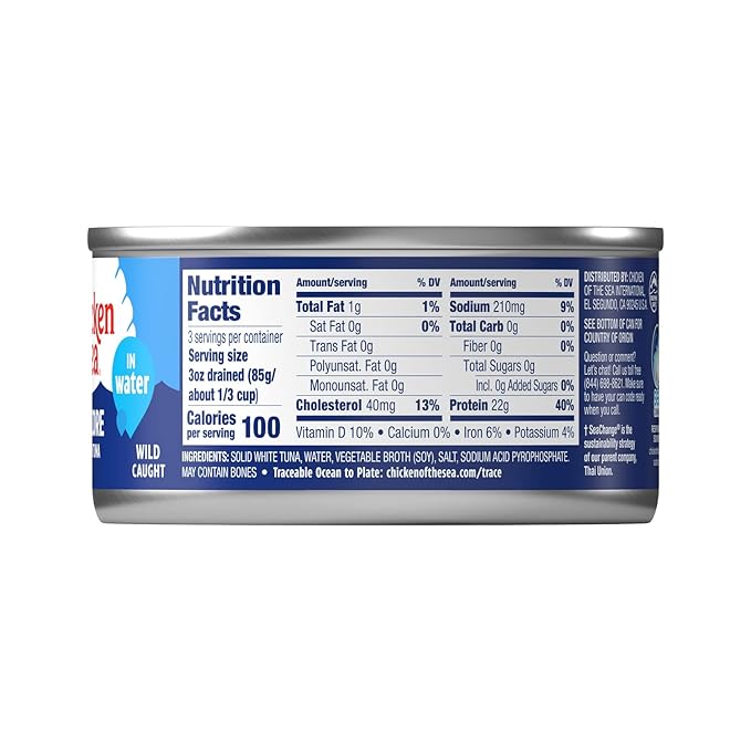 Chicken of the Sea Solid White Premium Albacore Tuna in Water, Wild Caught Tuna, 12 oz. Can (Pack of 12)