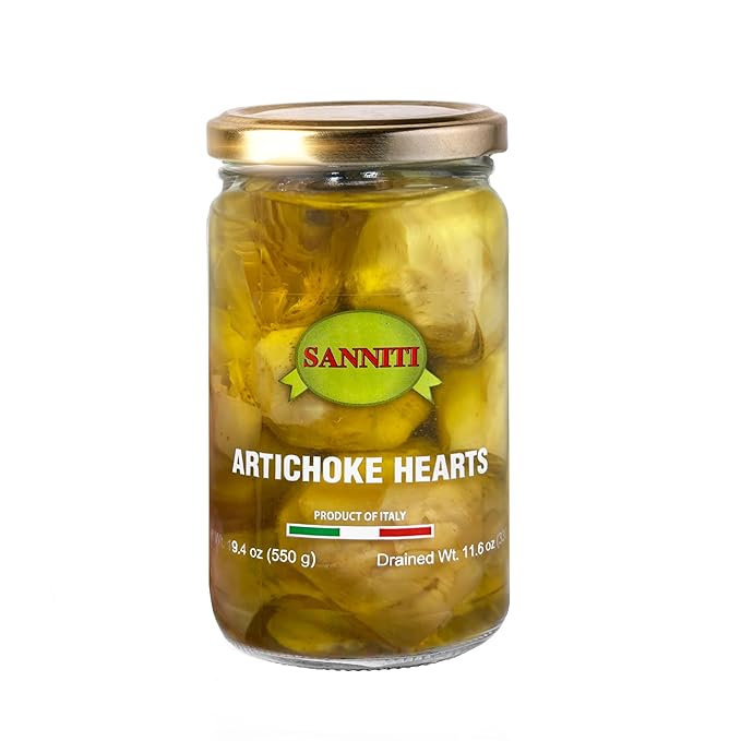 Sanniti Italian Artichoke Hearts in Jar | Authentic Italian Flavor | Perfect for Appitizers, Pasta, Salads, & Dips | 19.4 oz