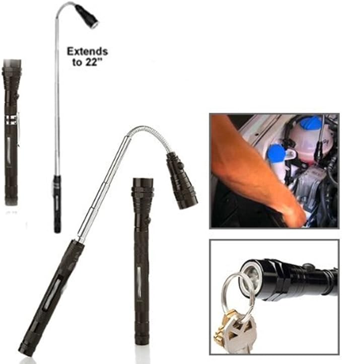 Magnetic Telescopic Elastic Neck Picking Tools, Portable Expandable Magnetic Telescopic LED Flashlight Magnetic Pickup Tools Work Lights Flashlight Magnetic, Outdoor Multi-Purpose Flashlight