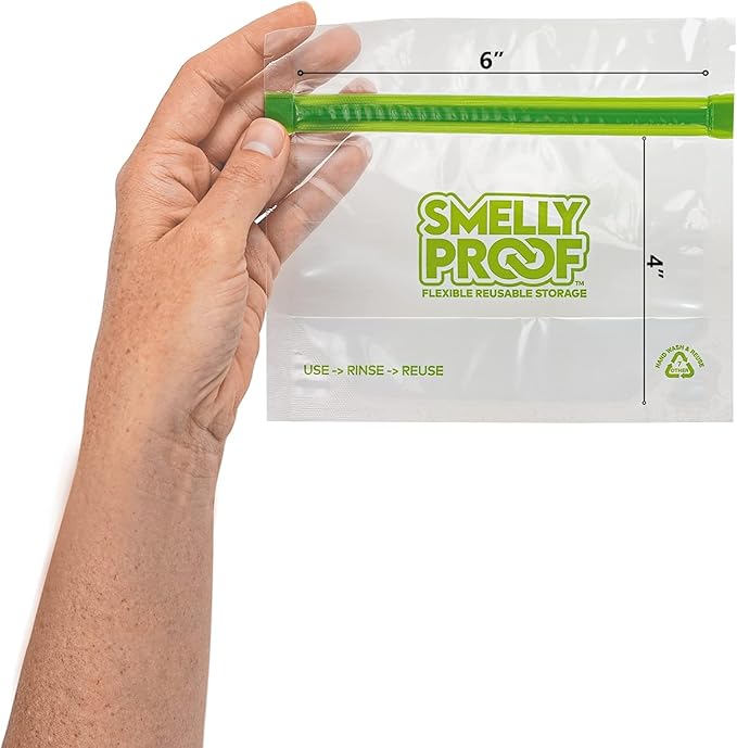 Smelly Proof 50pk Stand-Up Reusable Food Storage Bags - US Made, BPA FREE, NO PEVA, Clear 3 mils STAND & FILL 6"x4" 50 pcs