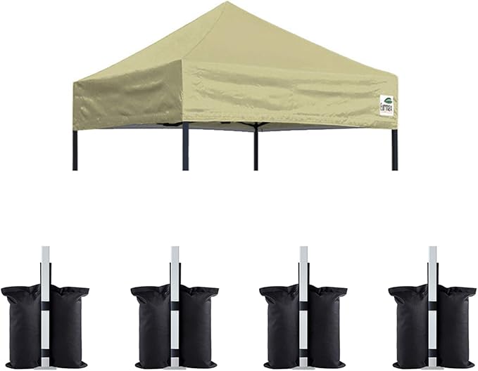 Eurmax USA Pop Up Canopy Replacement Canopy Tent Top Cover, Instant Canopy Top Cover ONLY,Bonus 4PC Pack Weight Bag (5x5,Beige)