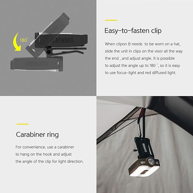 Claymore Capon 40B Tan Clip-On Cap Light ??USB-C Rechargeable 230LM LED Headlamp | 3 Light Modes 180° Adjustable Beam IP54 Water Resistant Up to 12 Hrs Runtime for Camping, Running, Outdoor
