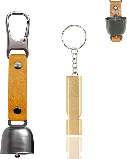 Bear Bell with Magnetic Silencer|Bear Bells for Hiking & Camping|Bear Deterrent Device with Emergency Whistle & Carabiner to Scare Animals|Bear Alarm for Outdoor Biking Fishing Climbing