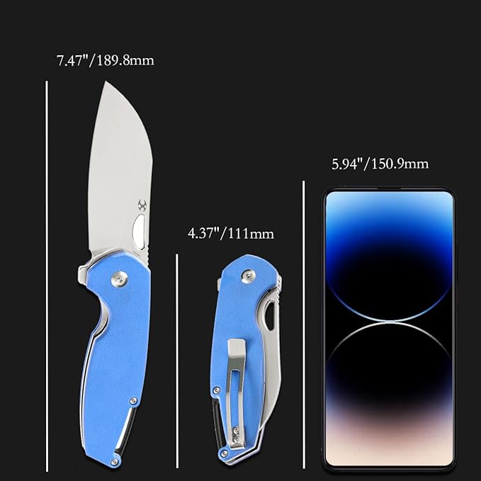 KANSEPT Model 6 Pocket Knives EDC Camping 3.1'' Bead Blasted 154CM Material with Blue G10 Handle Everyday Carry T1022A3