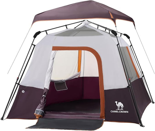 Camping Tents 4/6 Person Pop Up Instant Tent - Setup in 60s for Family Camping, Windproof Design, Family Cabin Tent with Rainfly & Backpack Carry Bag