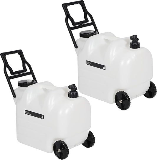 REDCAMP 7.4 Gal Water Container with Wheels & Spigot | Portable Rolling Emergency Camping Water Jug with Folding Handle | BPA Free Food Grade Water Storage Tank for Camping, Hiking 2 Pack (28L, White)