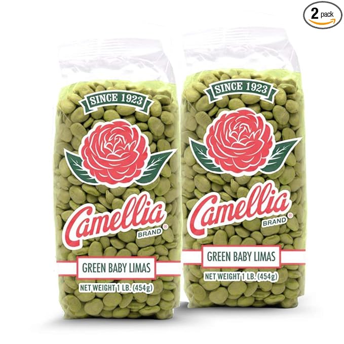 Camellia Brand Dried Green Baby Lima Beans ??Premium Tender Southern Lima Beans for Succotash, Soups, Stews, Casseroles, and Salads ??Non-GMO, Gluten-Free, High Protein & Fiber, Vegetarian Friendly, 1 Pound (Pack of 2)